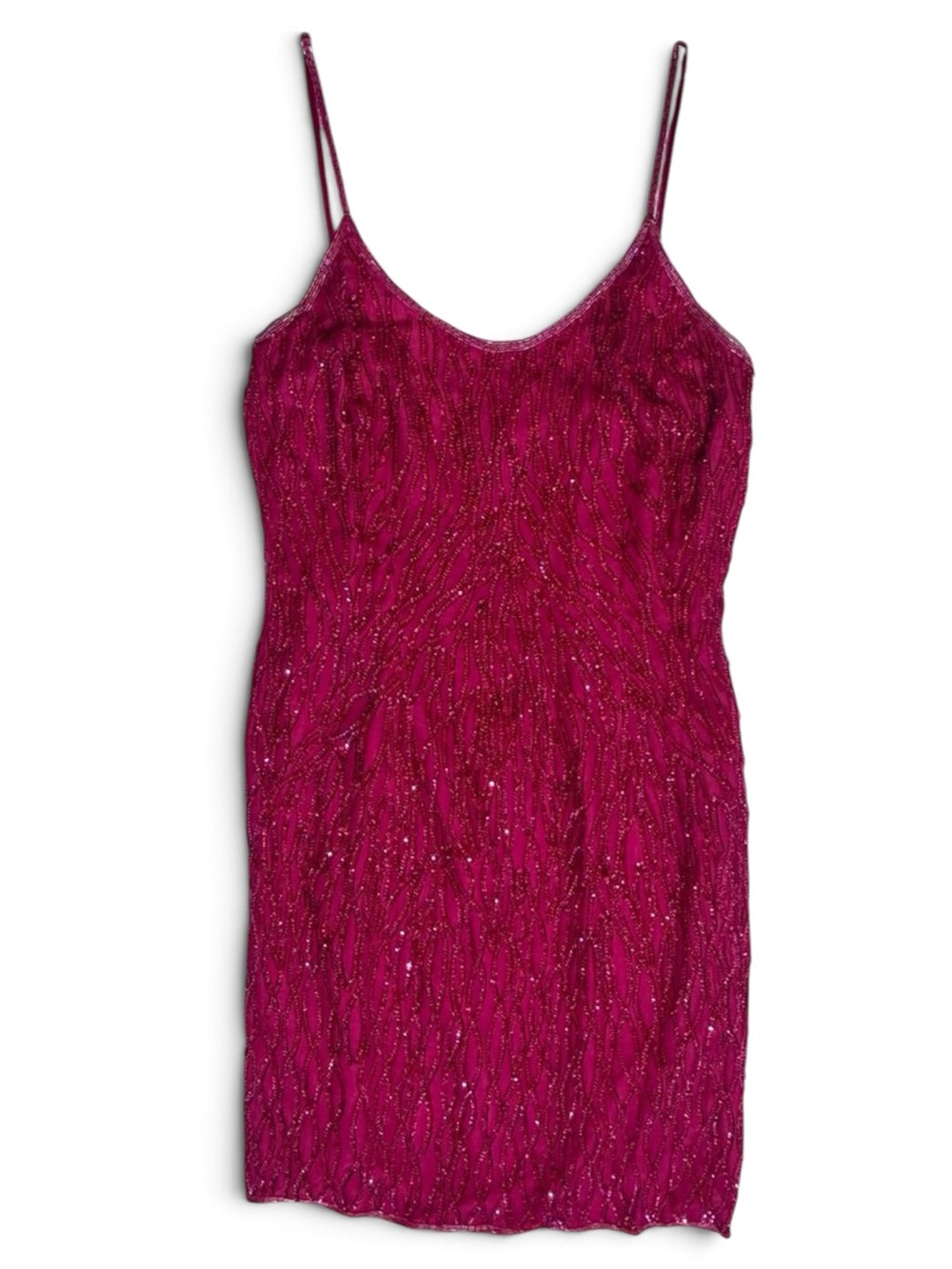 Vintage Stenay Hot Pink 100% Silk Beaded Sequin Slip Dress Size 8